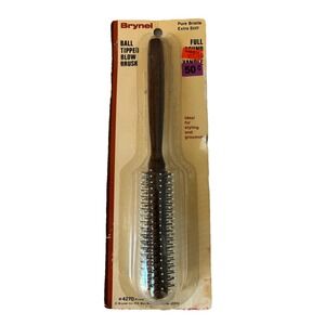 Vtg Brynel Ball Tipped Blow Brush Wood Handle Pure Bristle Extra Stiff Hairstyle